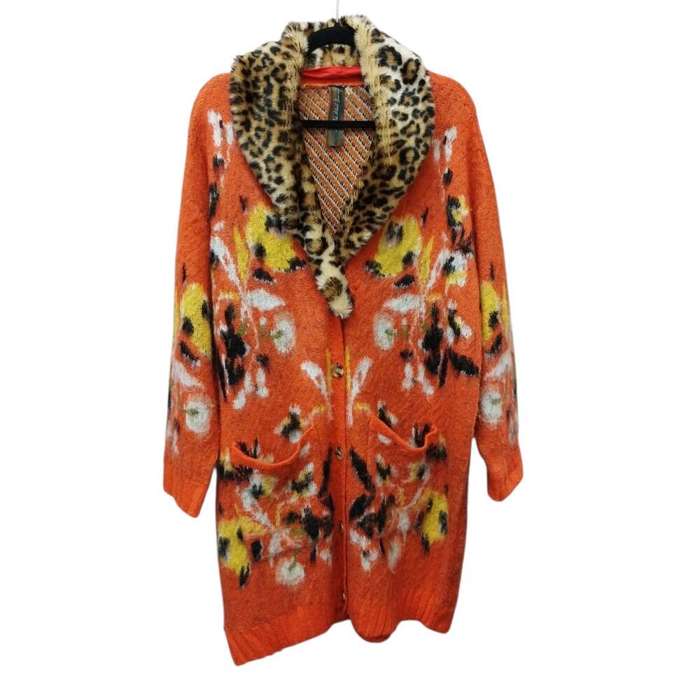 Aratta Womens Faux Fur Removable Collar Cardigan Large Art To Wear Statement